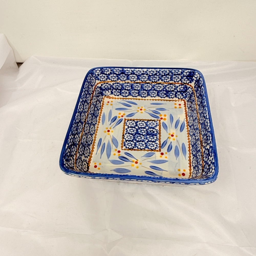 Temp-tations Old World 1.5 QT Square Baker Blue Floral Ceramic Ovenware by Tara